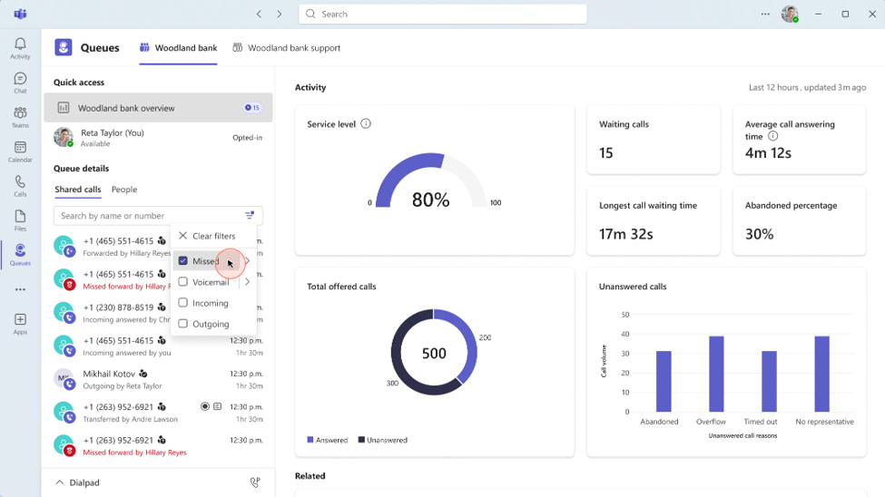 Shared call history in the Queues app for Microsoft Teams