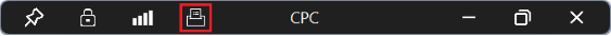 A screenshot showing the status bar of Windows App with a red box around the select devices to use icon.