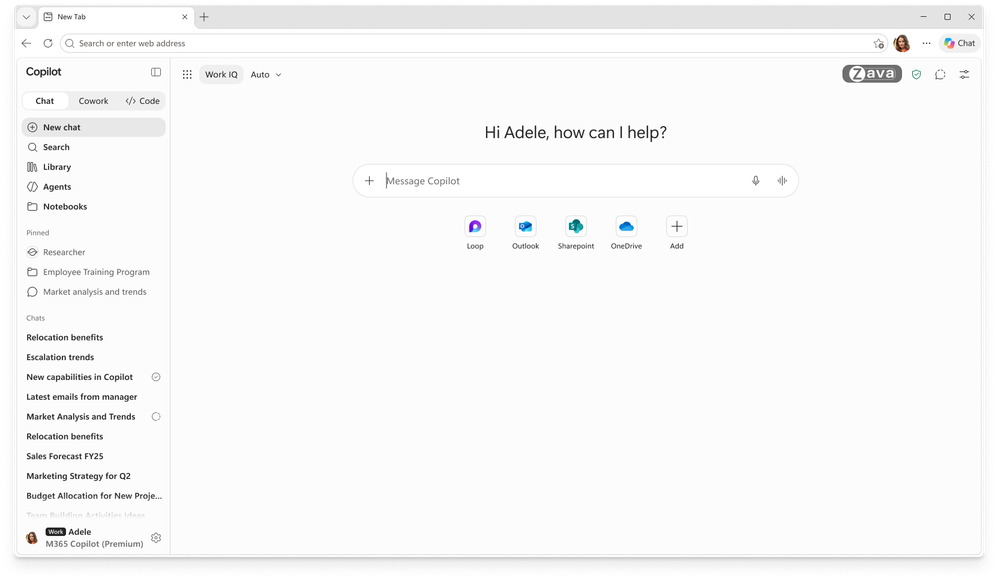 The Microsoft Edge app on a new tab featuring the Copilot web app.