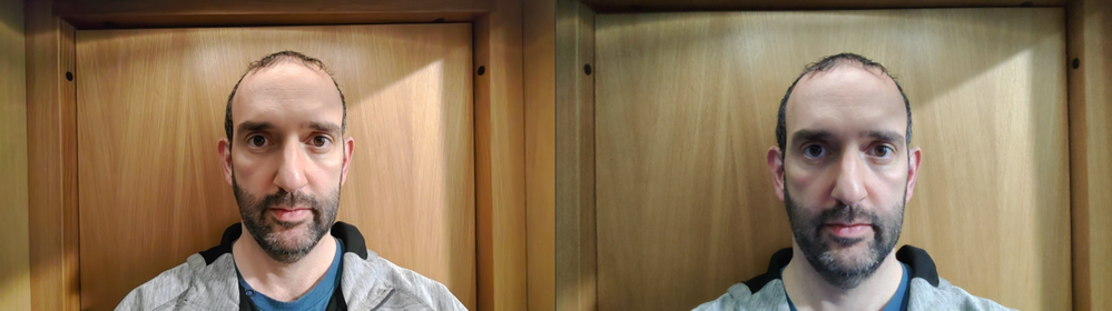 two images showing a man demonstrating the capability of the ai assisted auto white balance