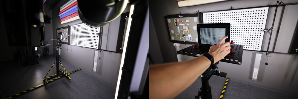two images of the surface camera lab in various lighting testing scenarios