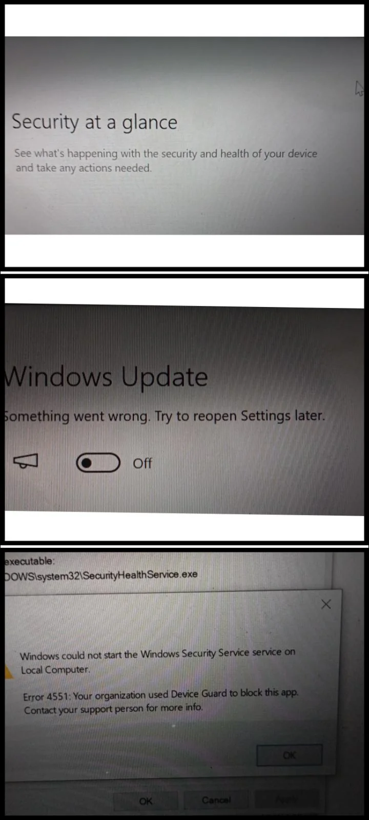 Why can't I start Windows Security and keep getting 