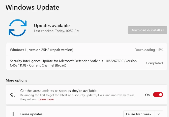 Windows Update is downloading a 