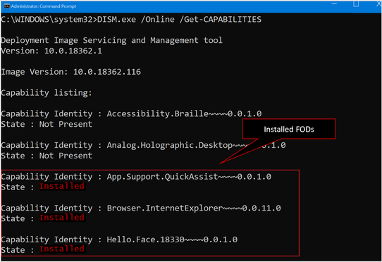 Sample results from DISM /online /get-capabilities