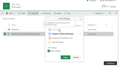 External Sharing SharePoint Office 365 Group Team Site.png