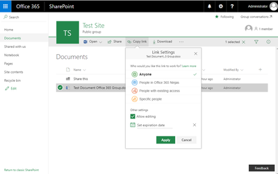 Office 365 Group Team Site External Sharing now working.png