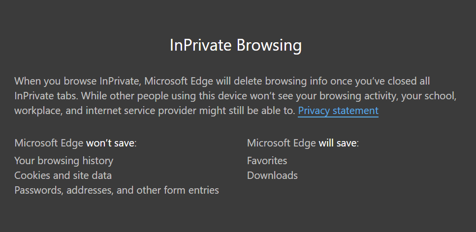 InPrivate mode details | Microsoft Community Hub
