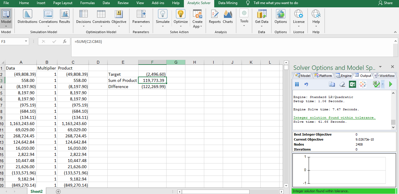 Using Solver / Analytic Solver, to find combinations that equal a given ...