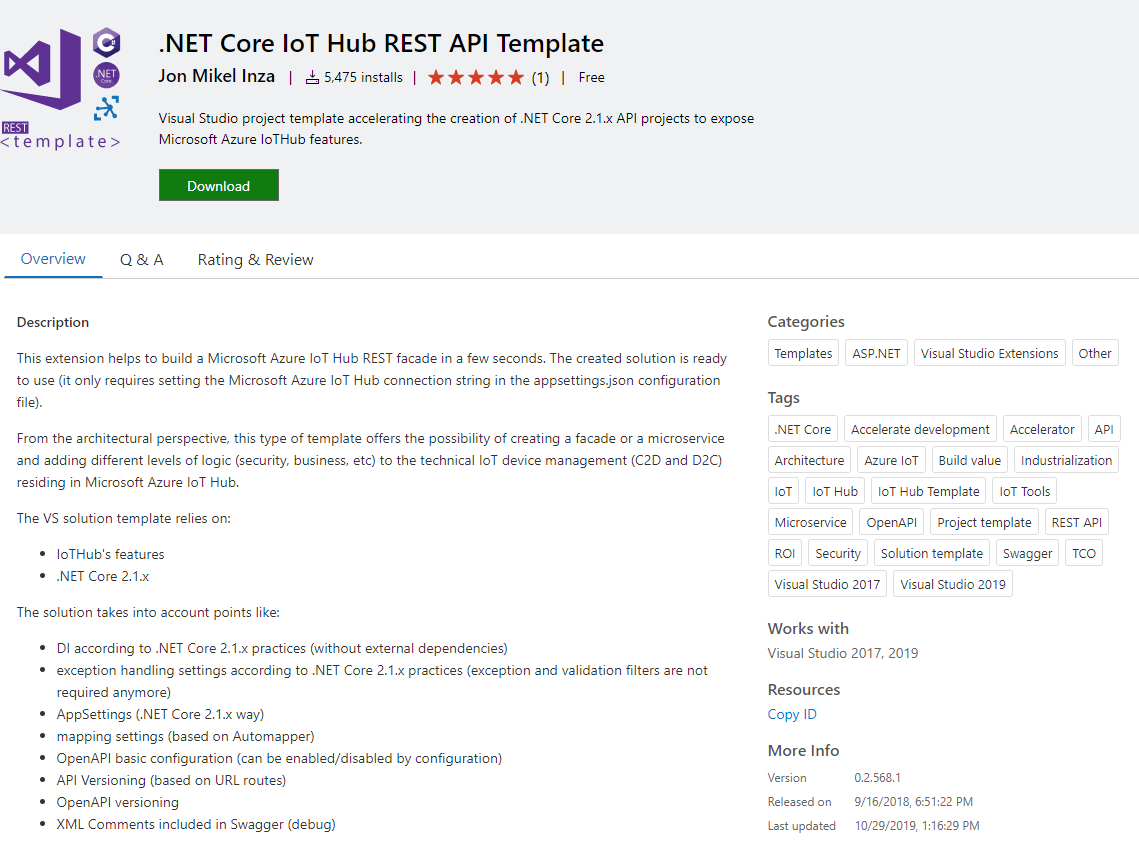 Visual Studio 2019 extension for building REST APIs exposing IoT Hub ...