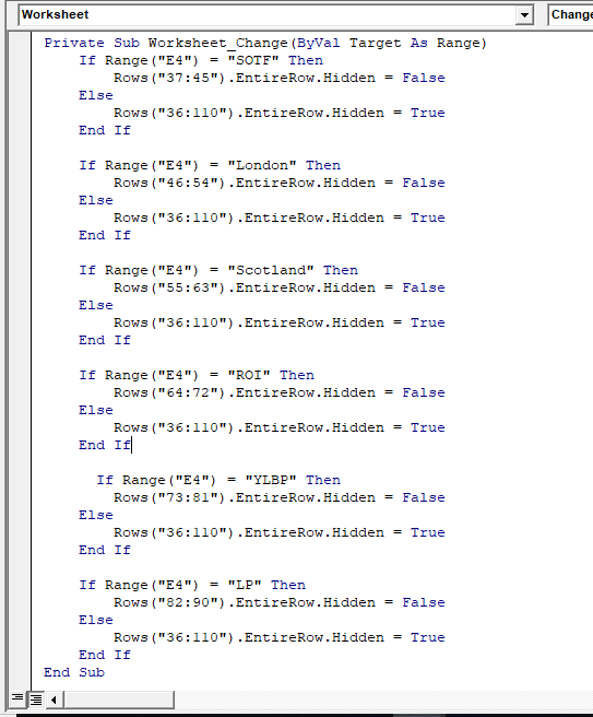 Hiding and unhiding rows based on a selection from a drop down box ...