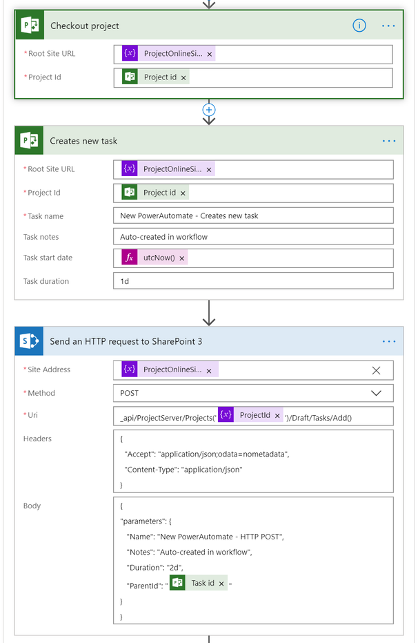 Screenshot of the first few Power Automate steps for this solution