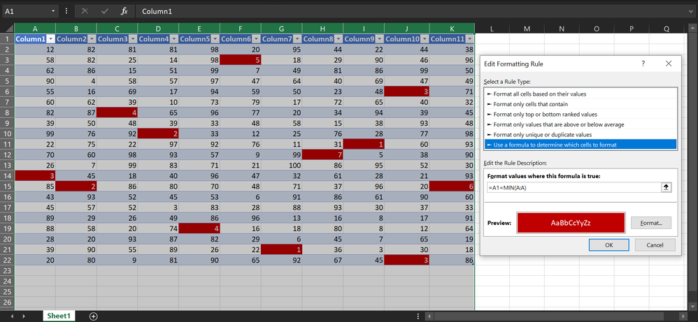 Highlight the minimum value for all column using one rule.png