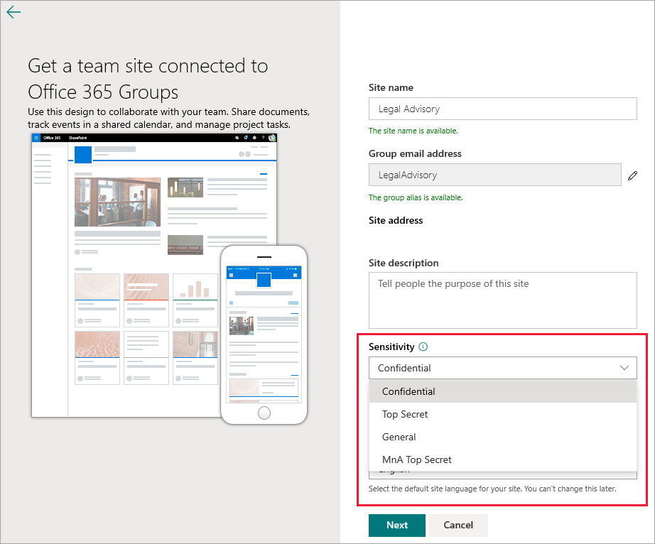 sensitivity-label-new-team-site