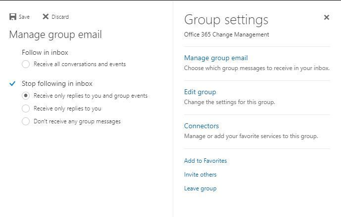 The users options to choose the emails they wish to follow from Planner