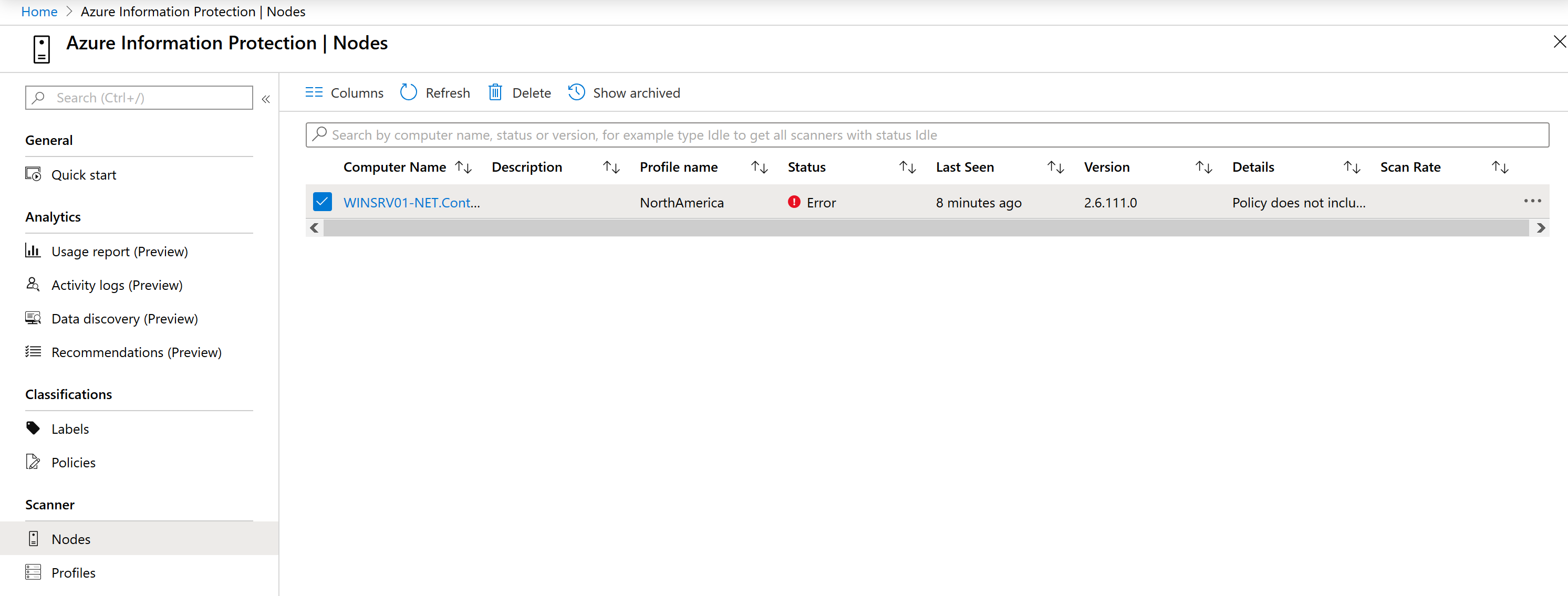 Azure Information Protection Scanner - Node Status Error | Microsoft ...