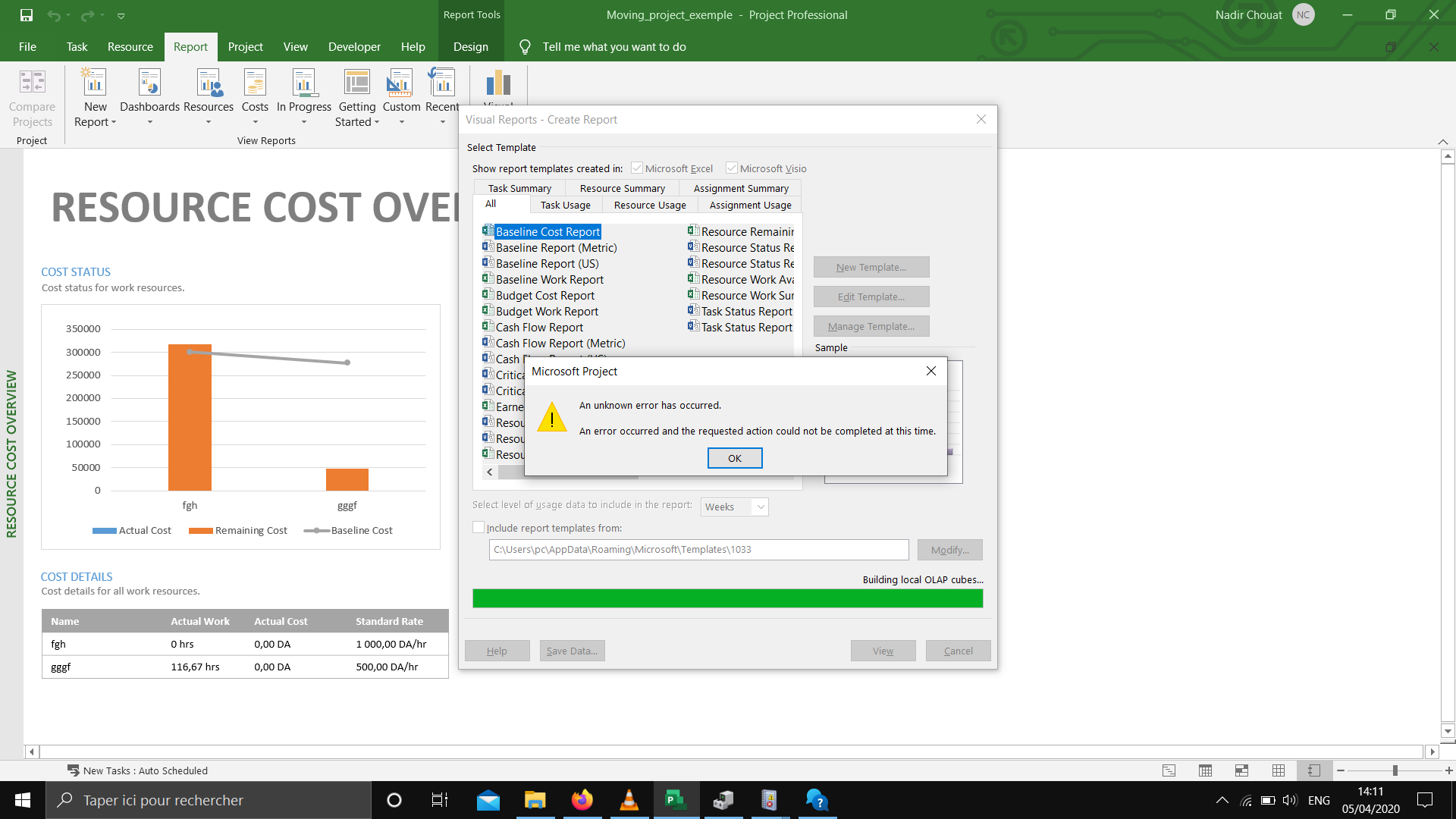Visual reports problem in MS Project 2019 | Microsoft Community Hub