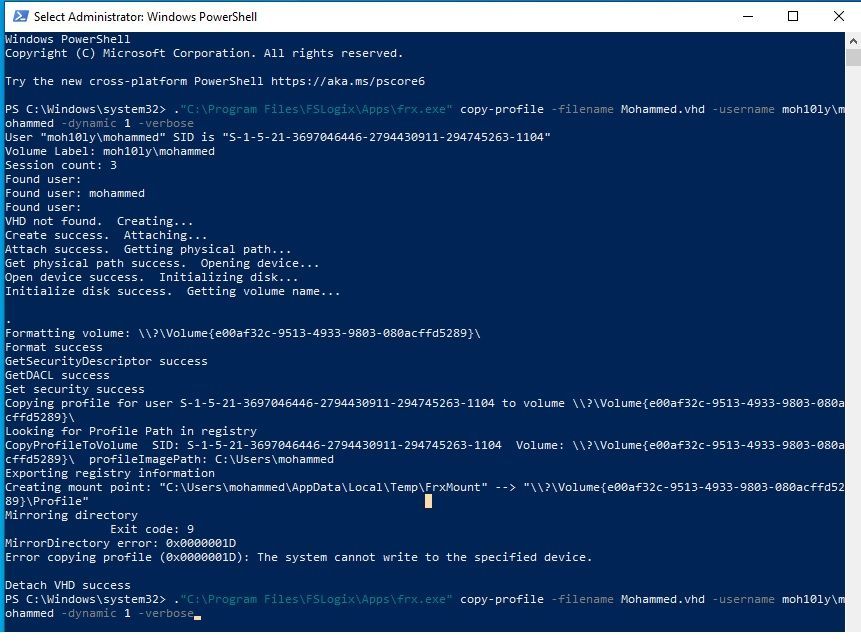 Azure WVD I am unable to convert userprofile using frx.exe | Microsoft ...