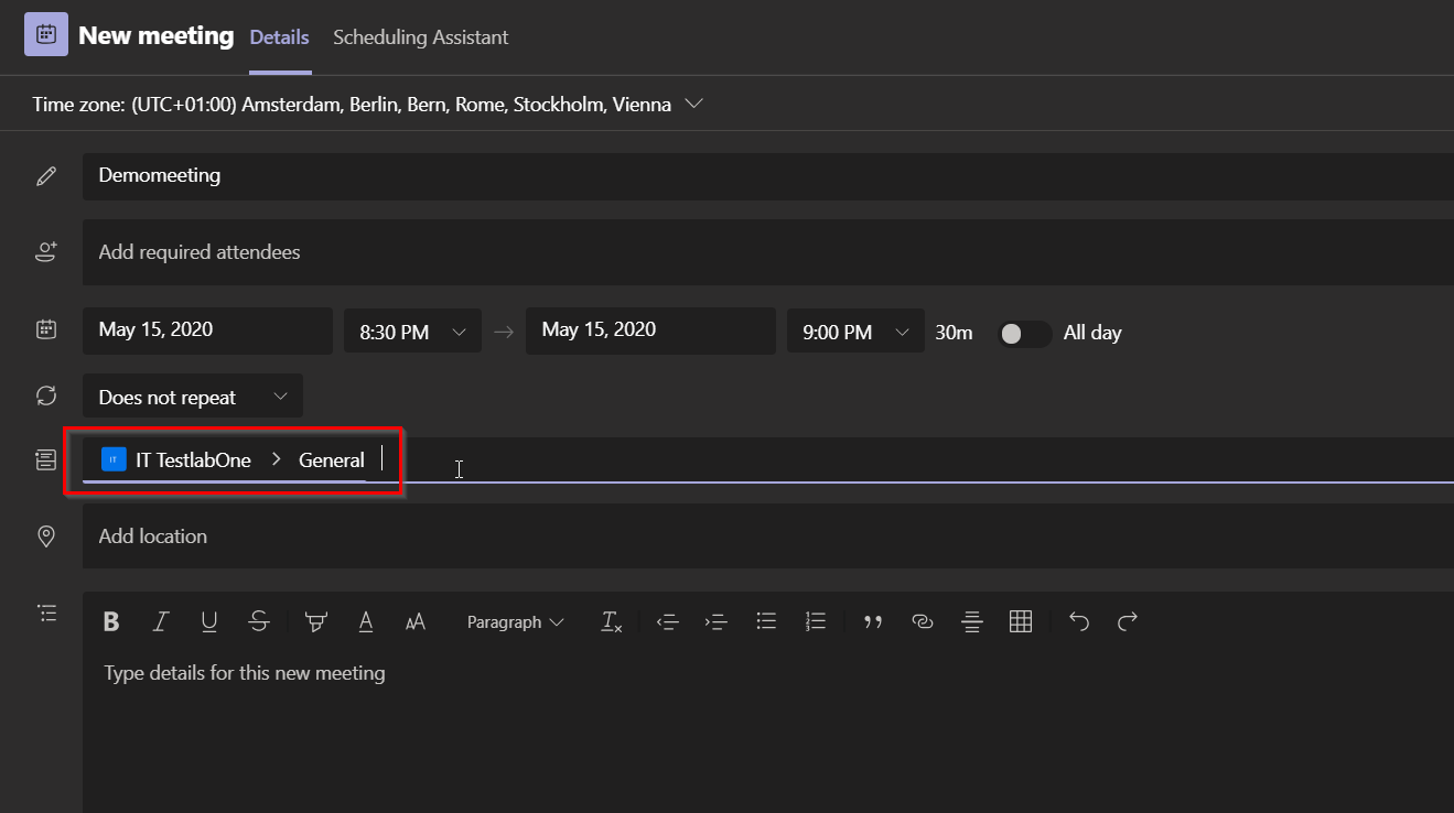 microsoft teams meeting in channel
