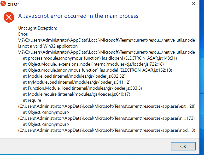 Windows - A JavaScript error occurred in the main process | Microsoft ...
