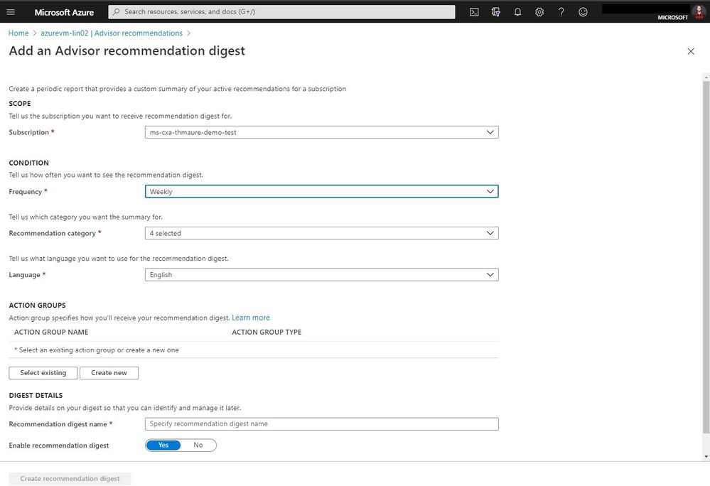 Create Azure Advisor recommendation digest.jpg