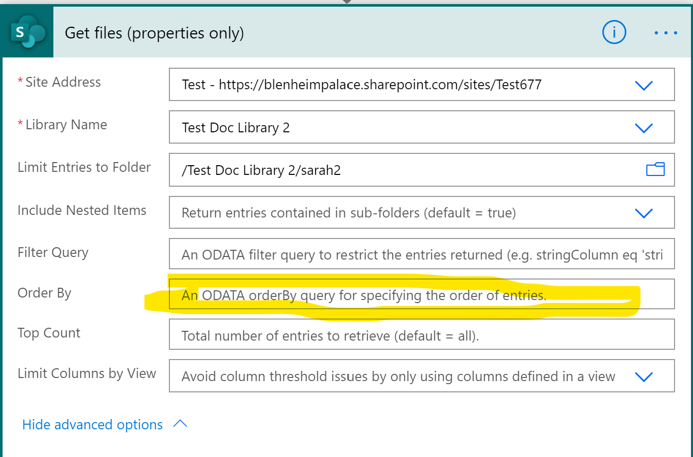 Odata order by filename in get files properties only microsoft