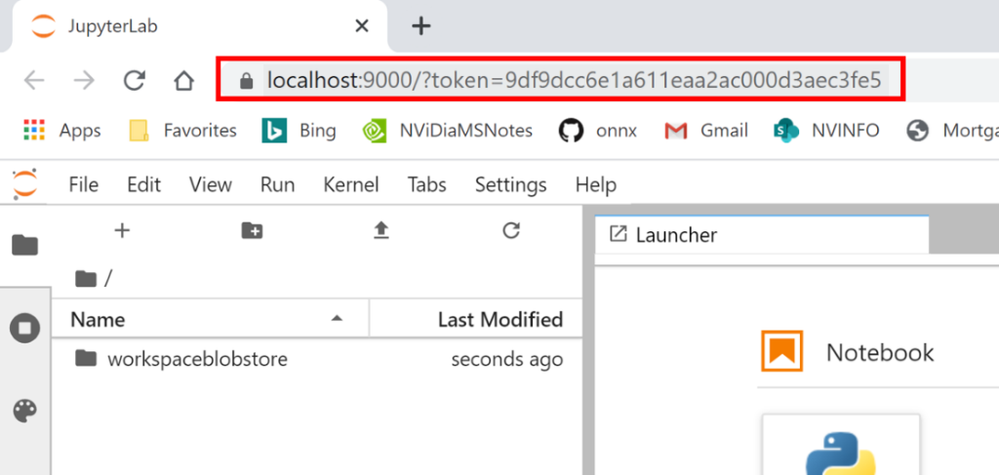 The URL produced by the NGC-AzureML Quick Launch toolkit simply needs to be copied over into your browser of choice to gain access directly to a ready-to-use JupyterLab environment running on AzureML