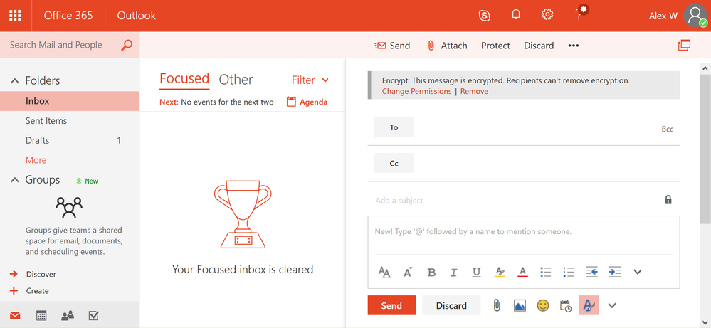 Outlook on the web client view with encrypt only policy applied.png