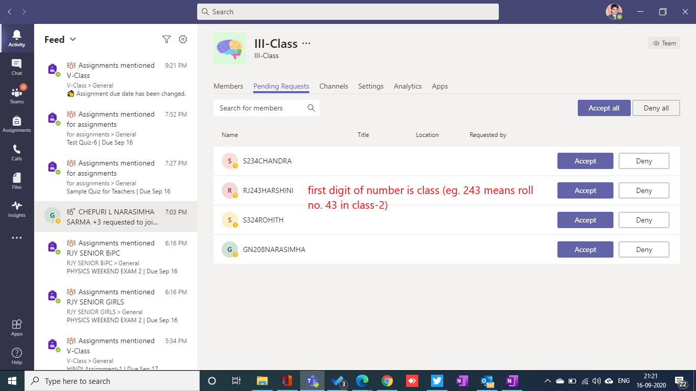 Students of one class sending request to join in another class ...