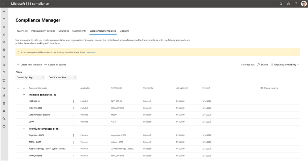 Compliance Manager 150 plus out of box assessment templates.png