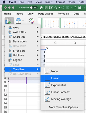 I need help with adding trendline and finding the r squared value ...