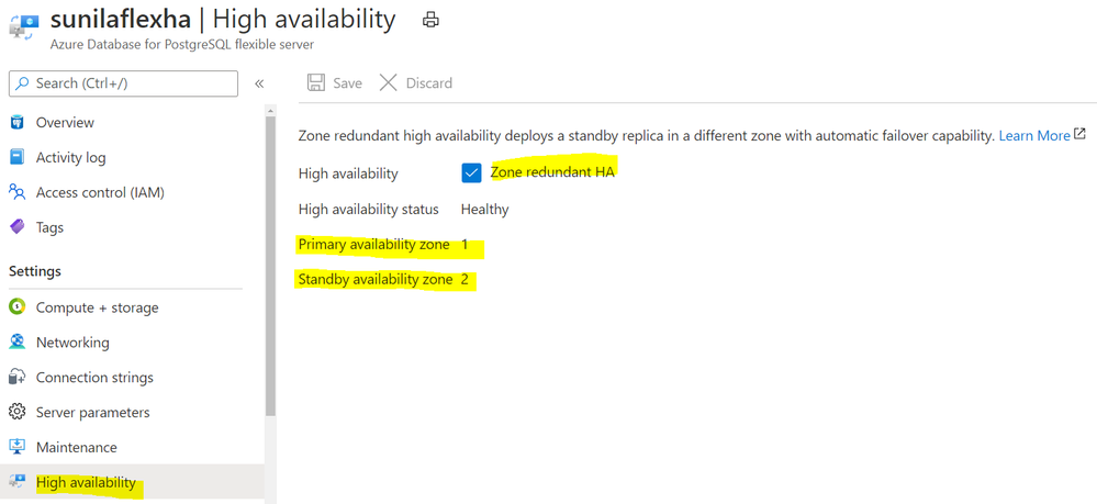 Flexible-Server-screenshot-of-high-availability-settings-showing-zone-redundant-HA.PNG