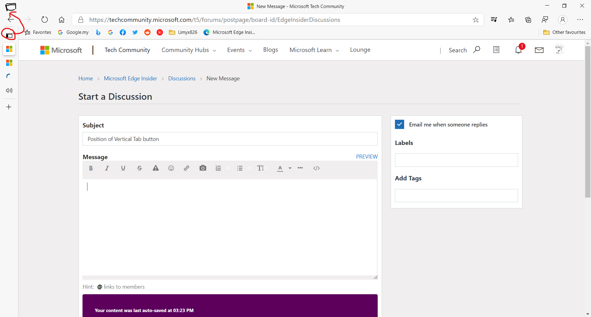Position of Vertical Tab button | Microsoft Community Hub