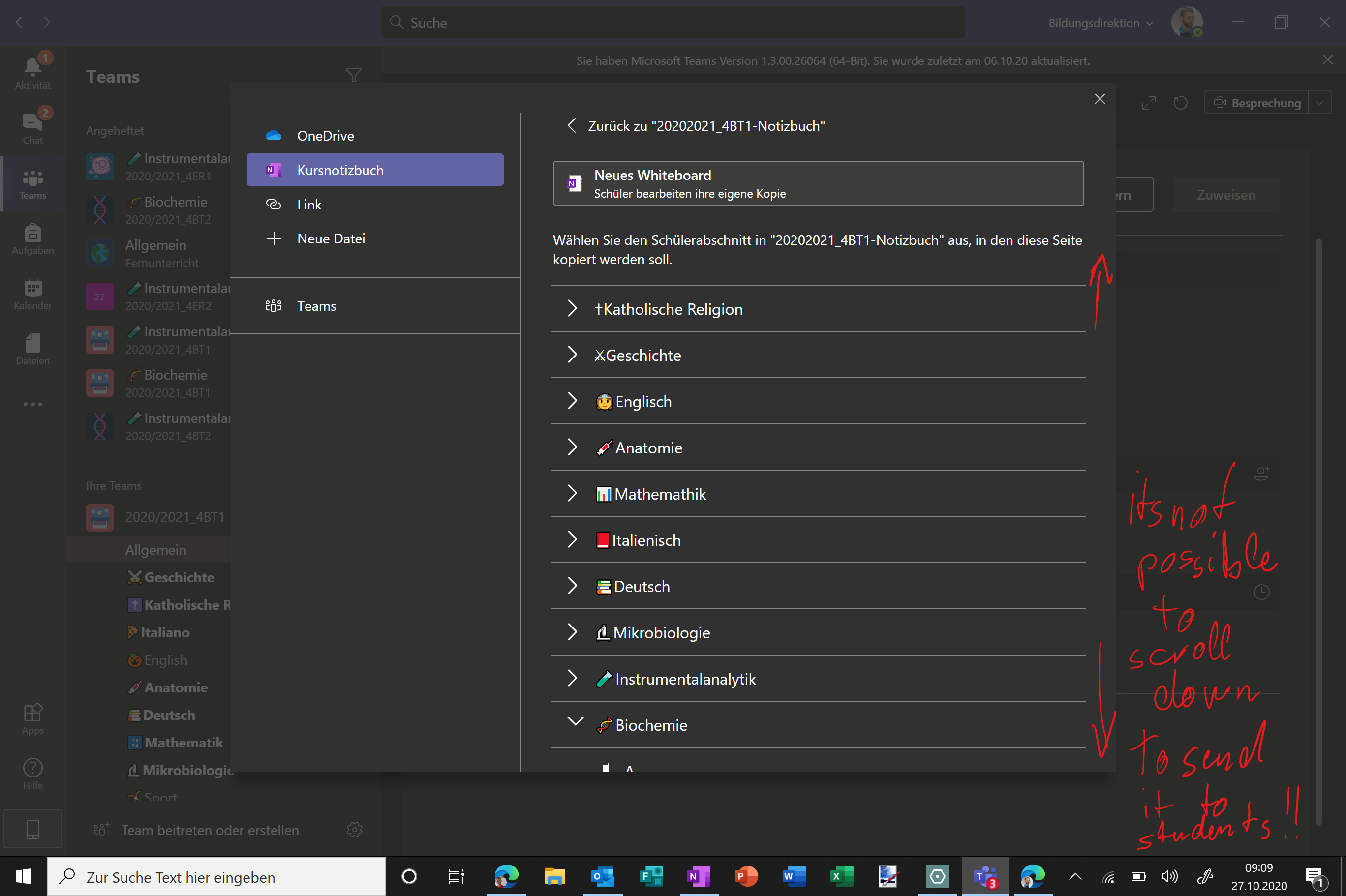 Problems Teams scroll down to assigne Onenote pages in MS Teams EDU ...