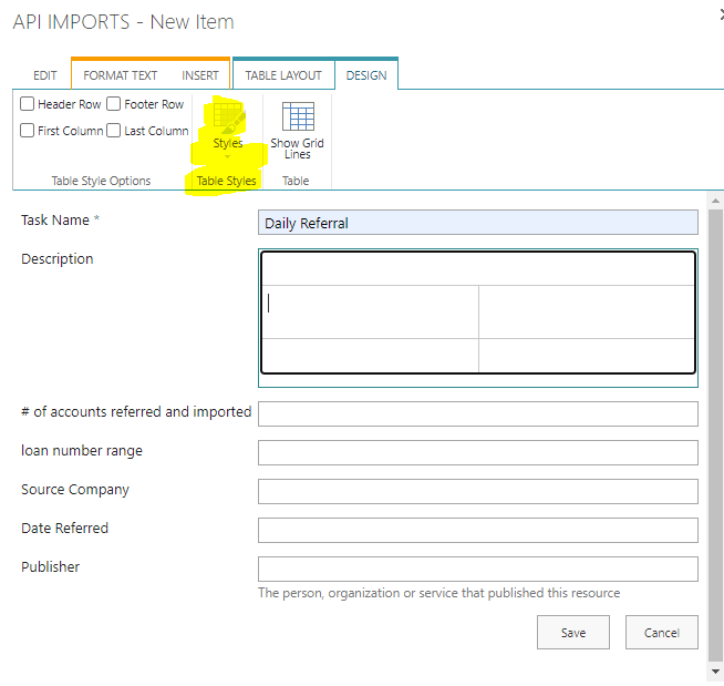Table Styles in Sharepoint Item | Microsoft Community Hub