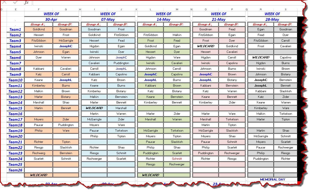 Need A Random Team List of 26 Teams of 2 that is Unique from the last ...