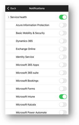 Figure 1. Microsoft 365 admin app - Notifications screen.
