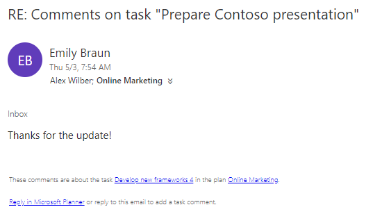 Screenshot of email notification for replies to comments