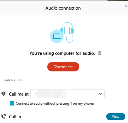 Where is the disconnect PC audio button? | Microsoft Community Hub