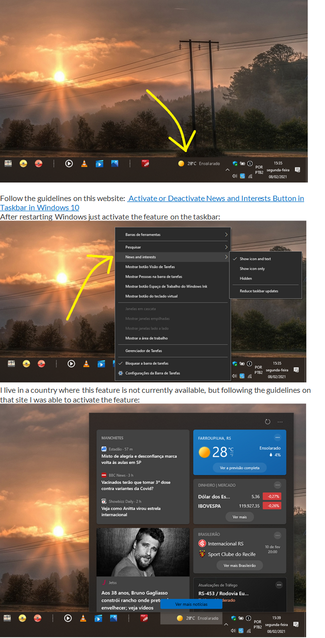 News and Interests Button in Taskbar: Manual activation | Microsoft ...