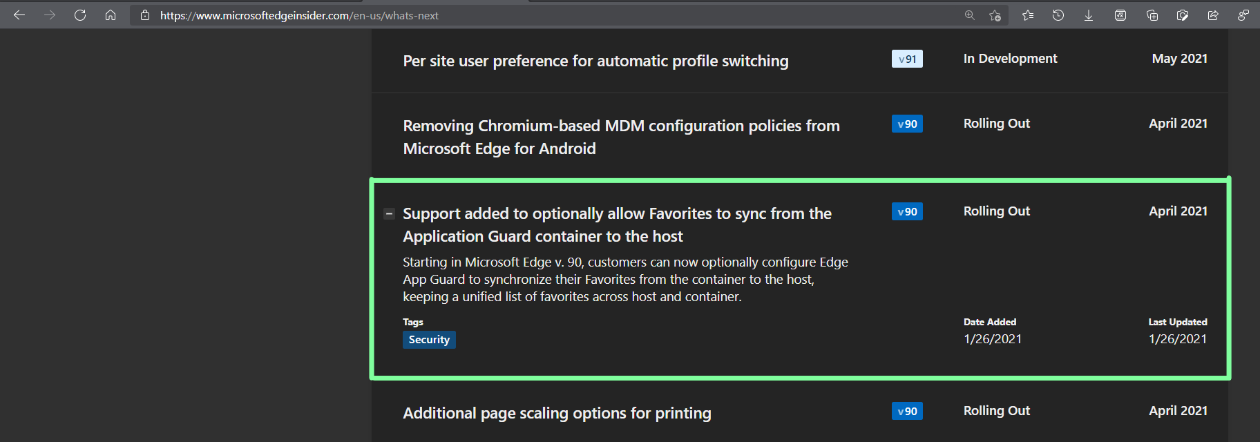 You can now sync your favorites with Application Guard Window from ...