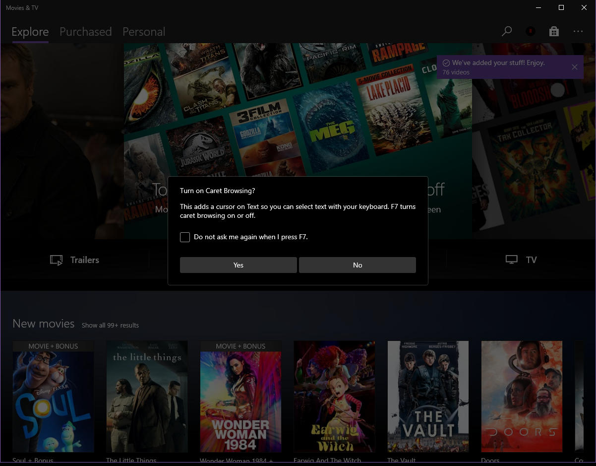 Remove Caret Browsing from Windows Defender, Clock, Store and all other ...