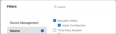Screenshot of the Filters settings under the ABM/ASM console.