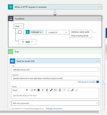 Example of creating a custom email in Logic Apps.