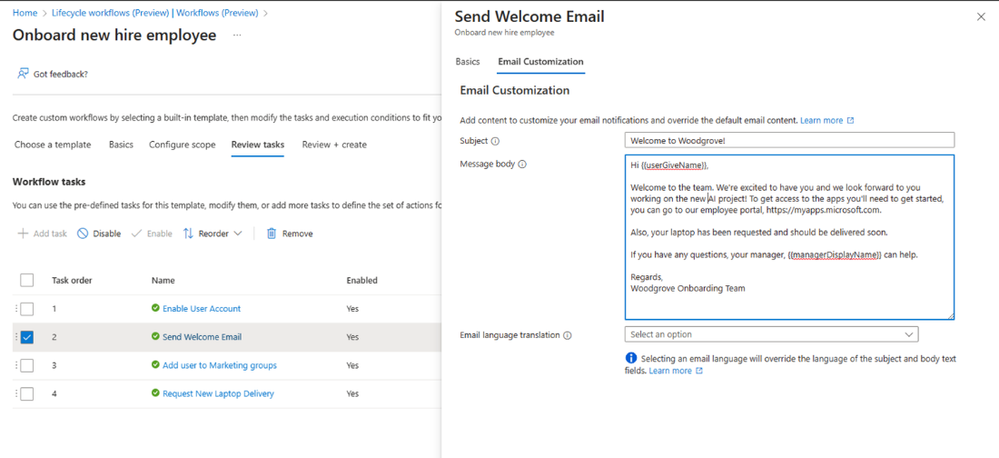 Customize the welcome email for newly onboarded employees with matching company logo and accompanying details.