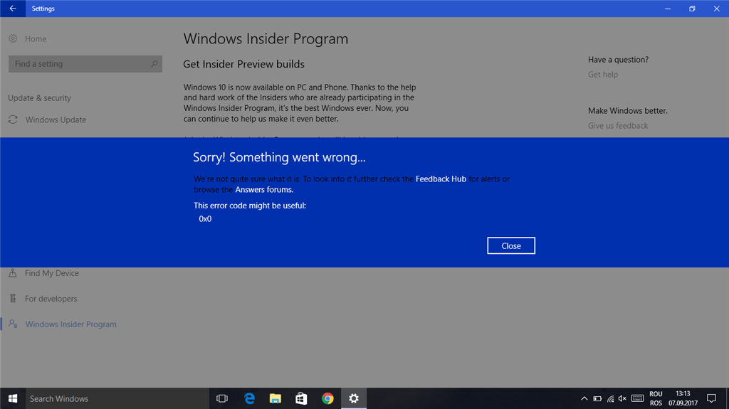 Windows Insider program error 0x0 | Microsoft Community Hub