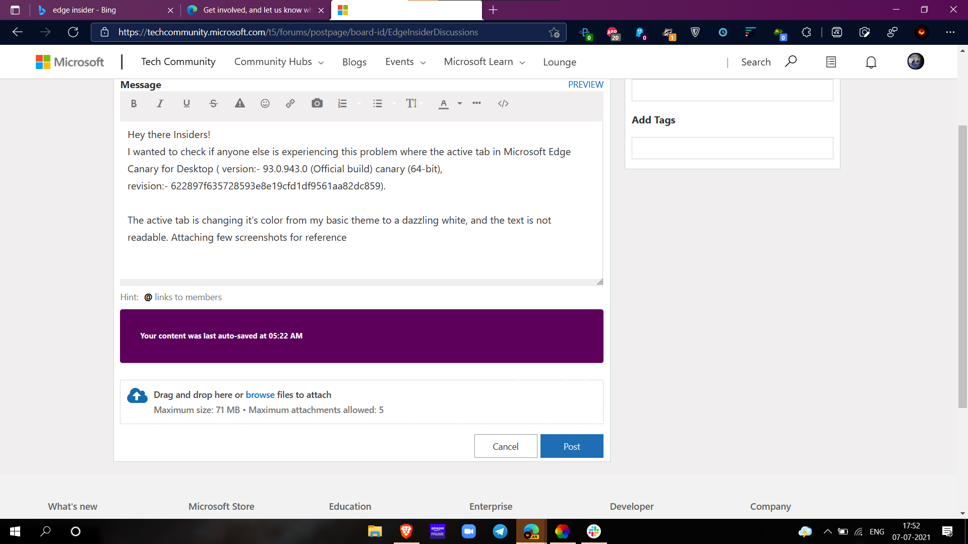 Edge Active Tabs changing color to bright white, making them unreadable ...