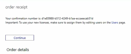 Sreenshot of the order confirmation for Windows 365 Business