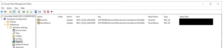 Screenshot showing how the tenant ID and tenant name will appear in the Group Policy Management Editor