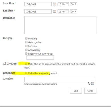 how to remove recurring and all day event option in SharePoint online ...