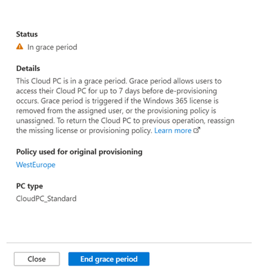 Screenshot of the roadmapped message you could receive should you wish to override the grace period